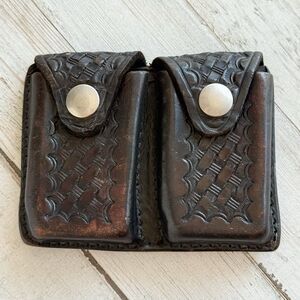 Vintage Safety Speed Leather Double Pouch Basketweave Montebello CA Dark Brown